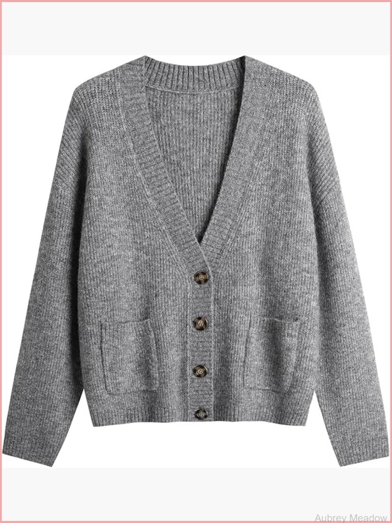 Open Front V Neck Long Sleeve Button Down Cable Knit Cardigan Sweater